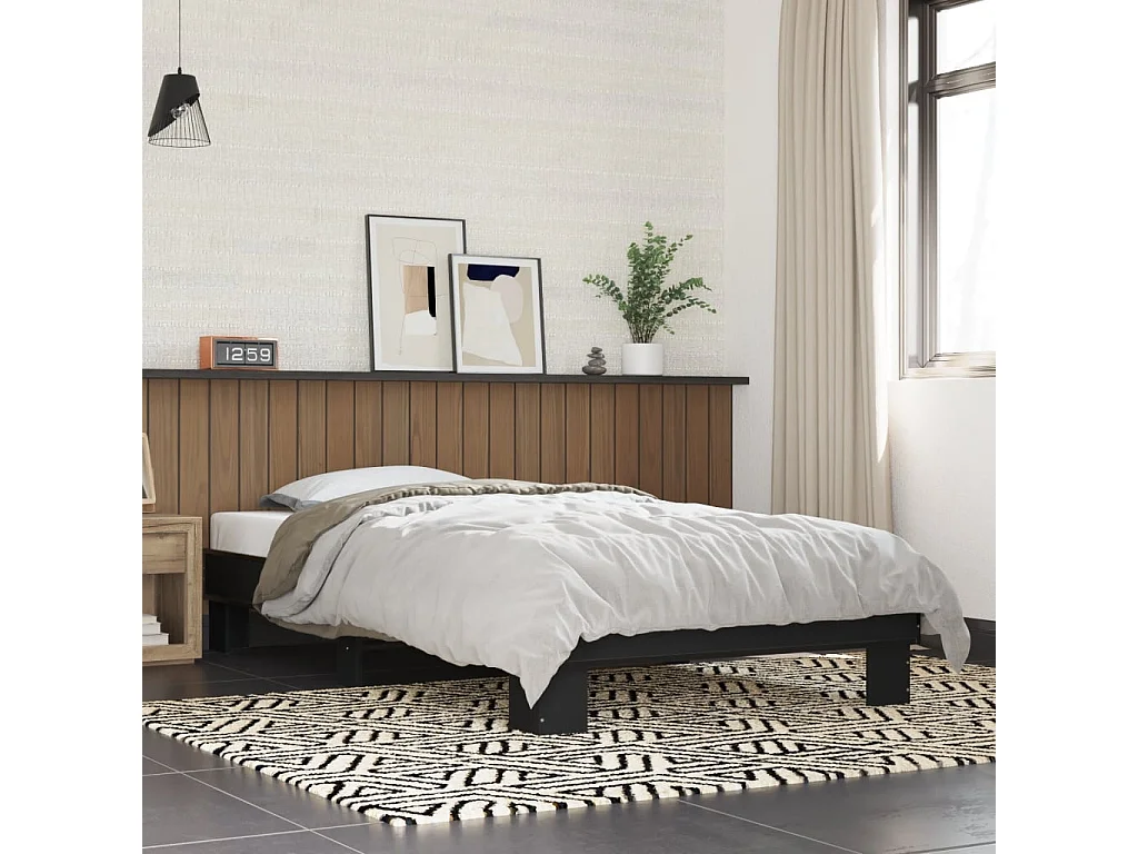 Cama individual- 75x190 cm madera de ingeniería y metal negra ES506510