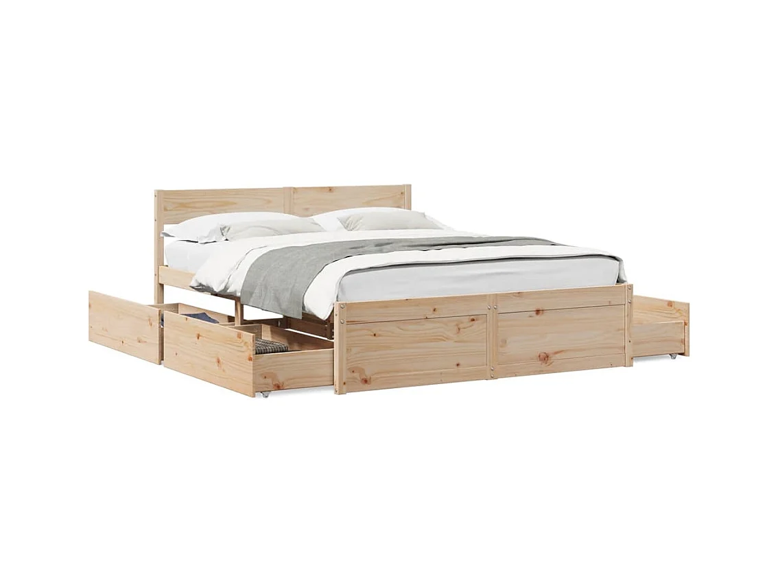 Lit double avec tiroirs 160x200 cm bois massif de pin FR35789