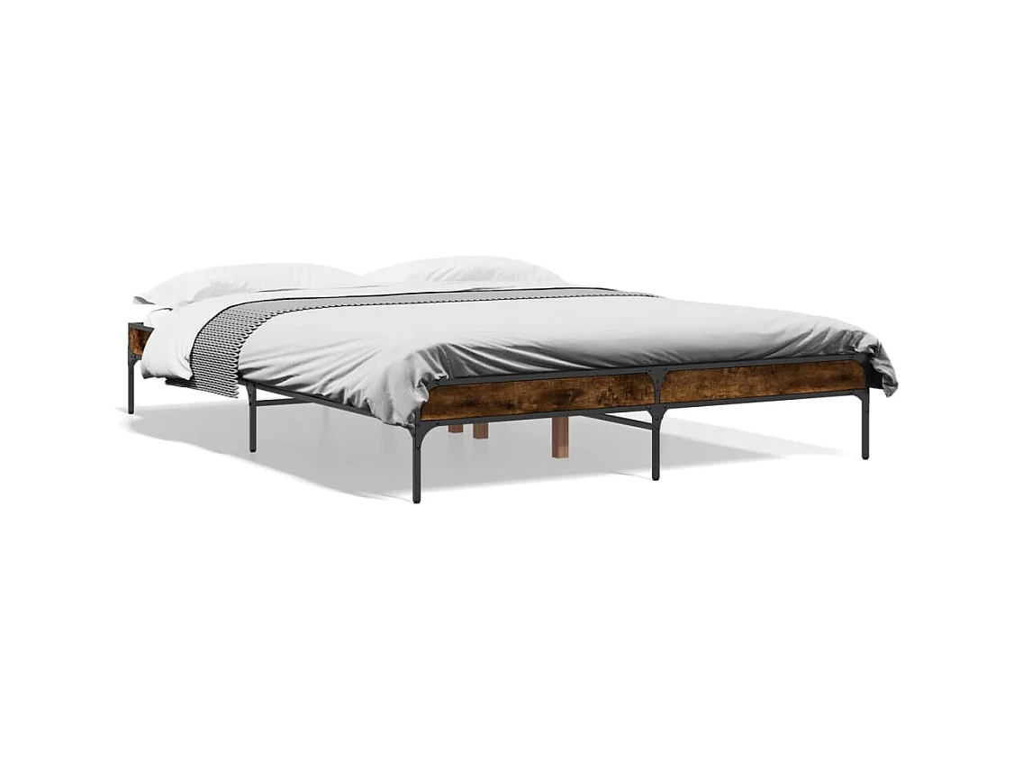 Lit double chêne fumé 140x200 cm bois d'ingénierie et métal FR73668