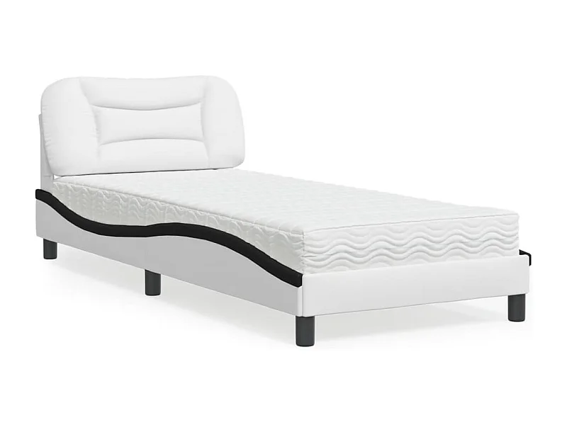 Lit adulte + matelas blanc et noir 90x200 cm similicuir FR26292