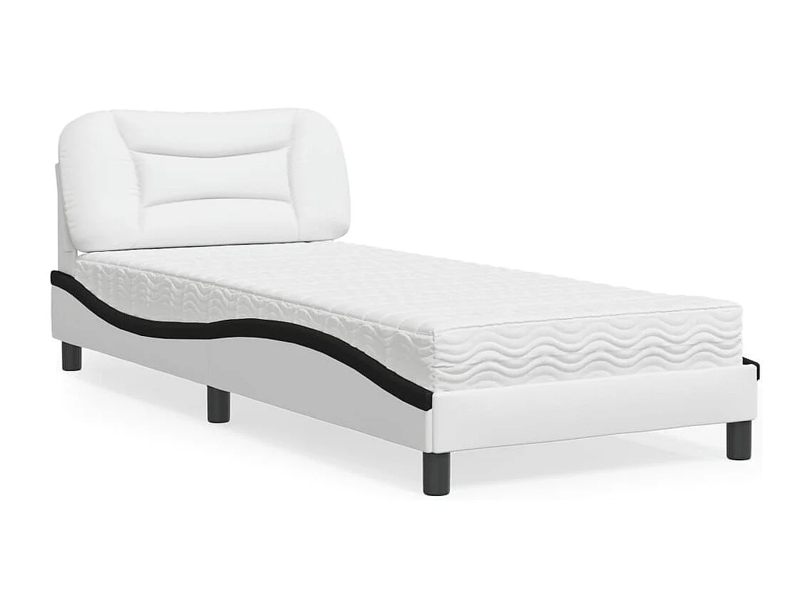 Lit adulte + matelas blanc et noir 90x200 cm similicuir FR26292