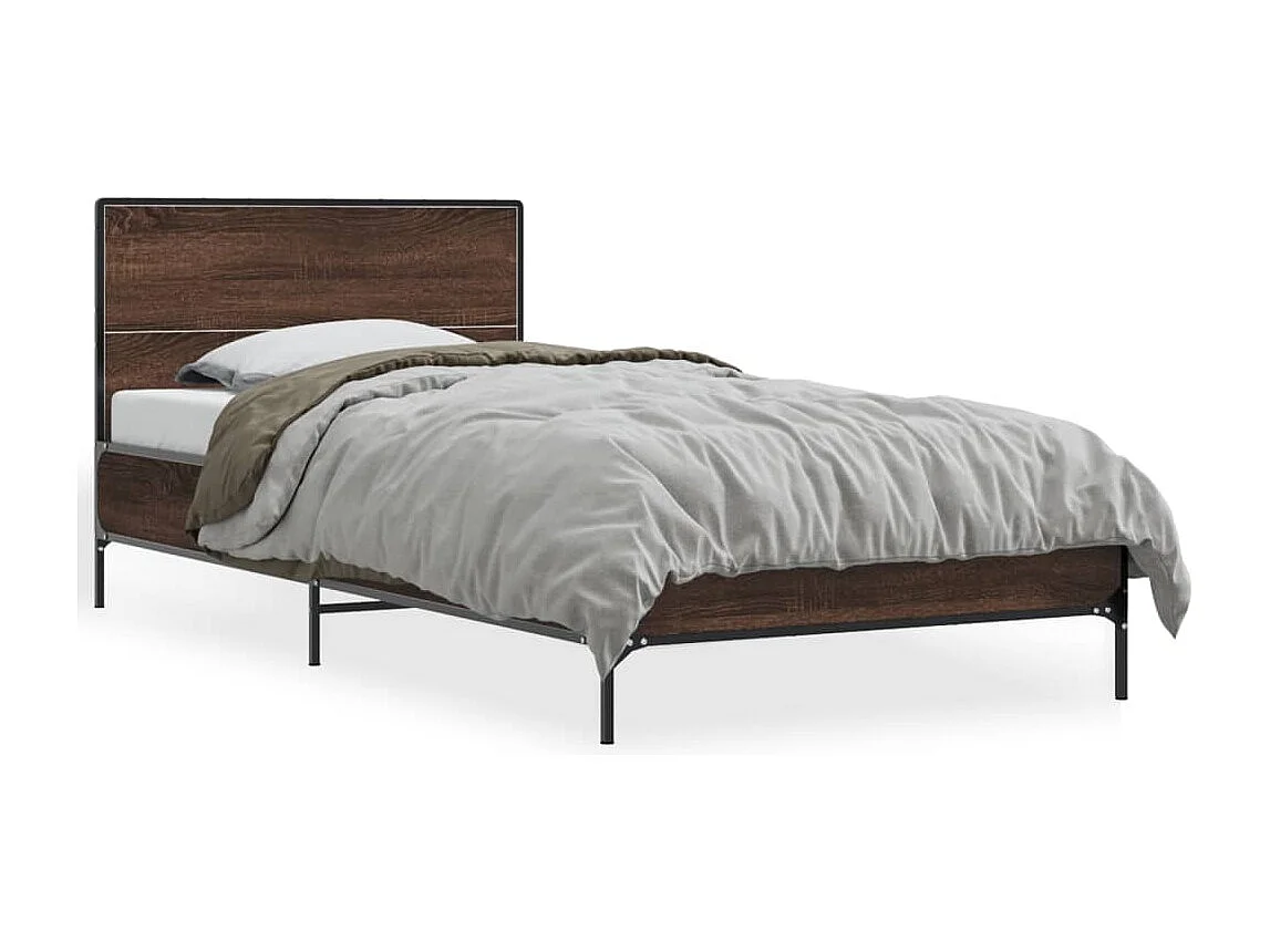 Lit simple chêne marron 90x190 cm bois d'ingénierie et métal FR23902