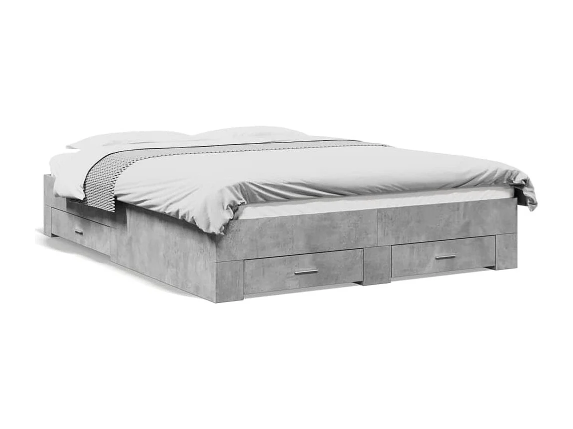 Lit double à tiroirs gris béton 150x200 cm bois d'ingénierie FR18957