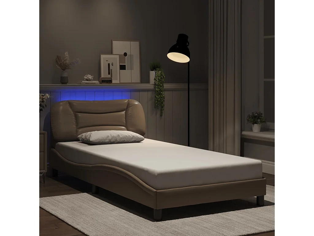Lit simple avec lumières LED cappuccino 100x200 cm similicuir FR71478