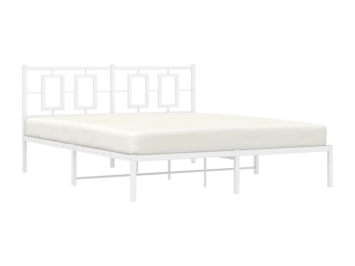 Lit double métal + tête de lit blanc 150x200 cm FR74408