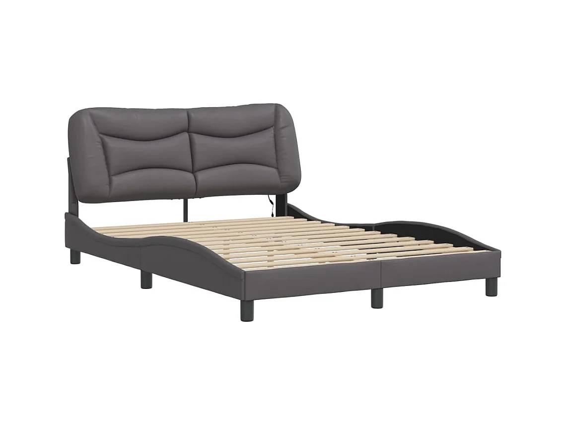 Lit double avec lumières LED gris 140x190 cm similicuir FR61691