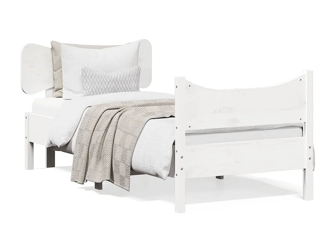 Lit simple + tête de lit blanc 90x200cm bois de pin massif FR47205