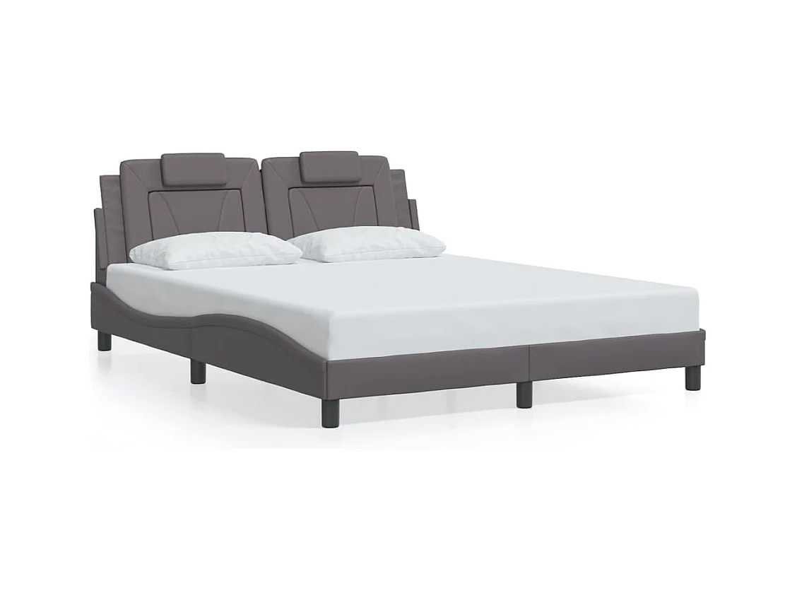 Lit double + tête de lit Gris 160x200 cm Similicuir FR59447
