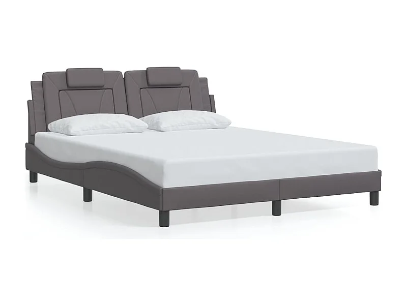 Cama c/ cabeceira couro artificial 160x200cm cinzento PT963729