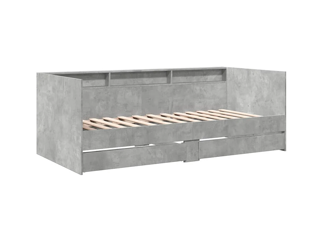 Slaapbank met lades 100x200 cm bewerkt hout betongrijs BE424581