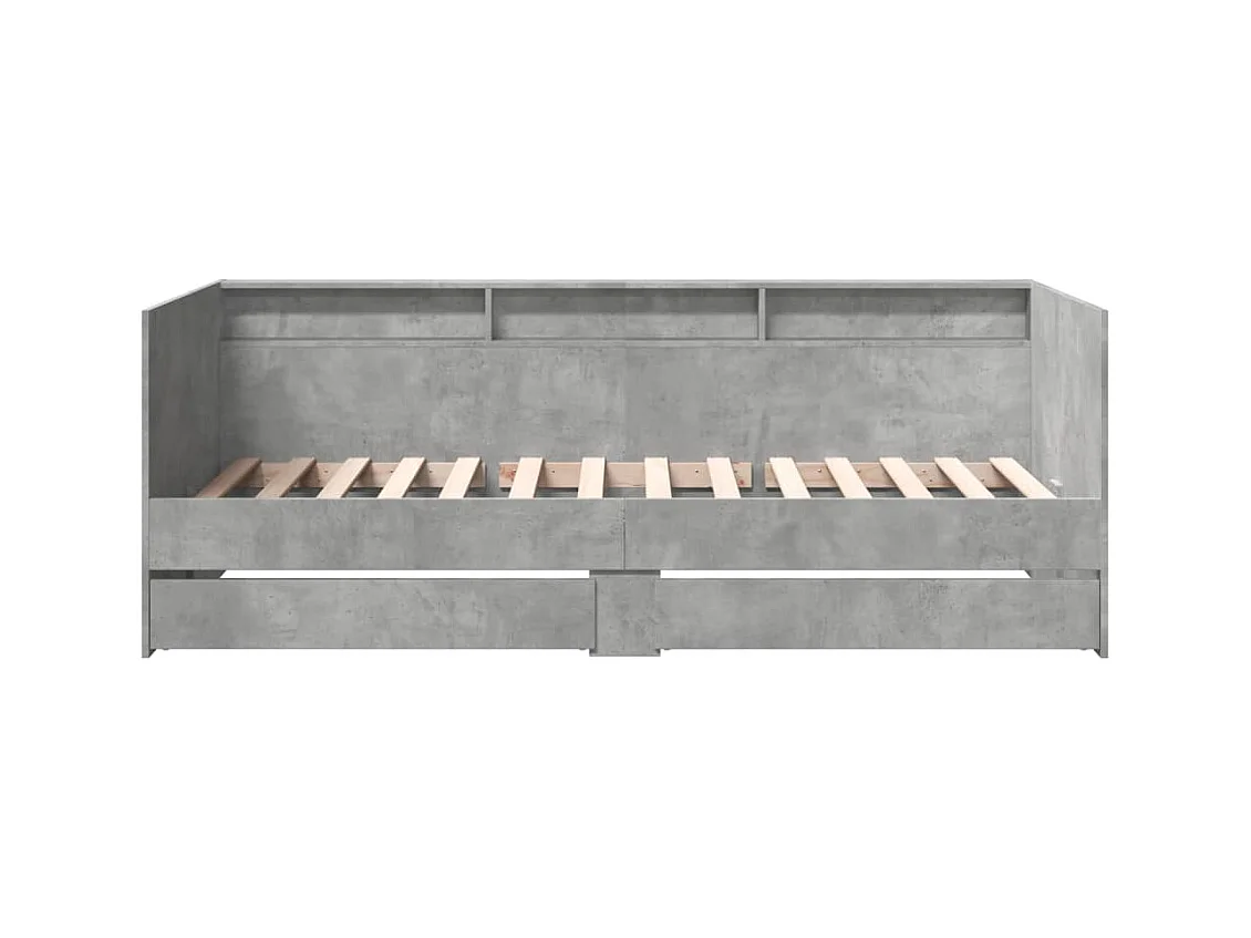 Slaapbank met lades 100x200 cm bewerkt hout betongrijs BE424581