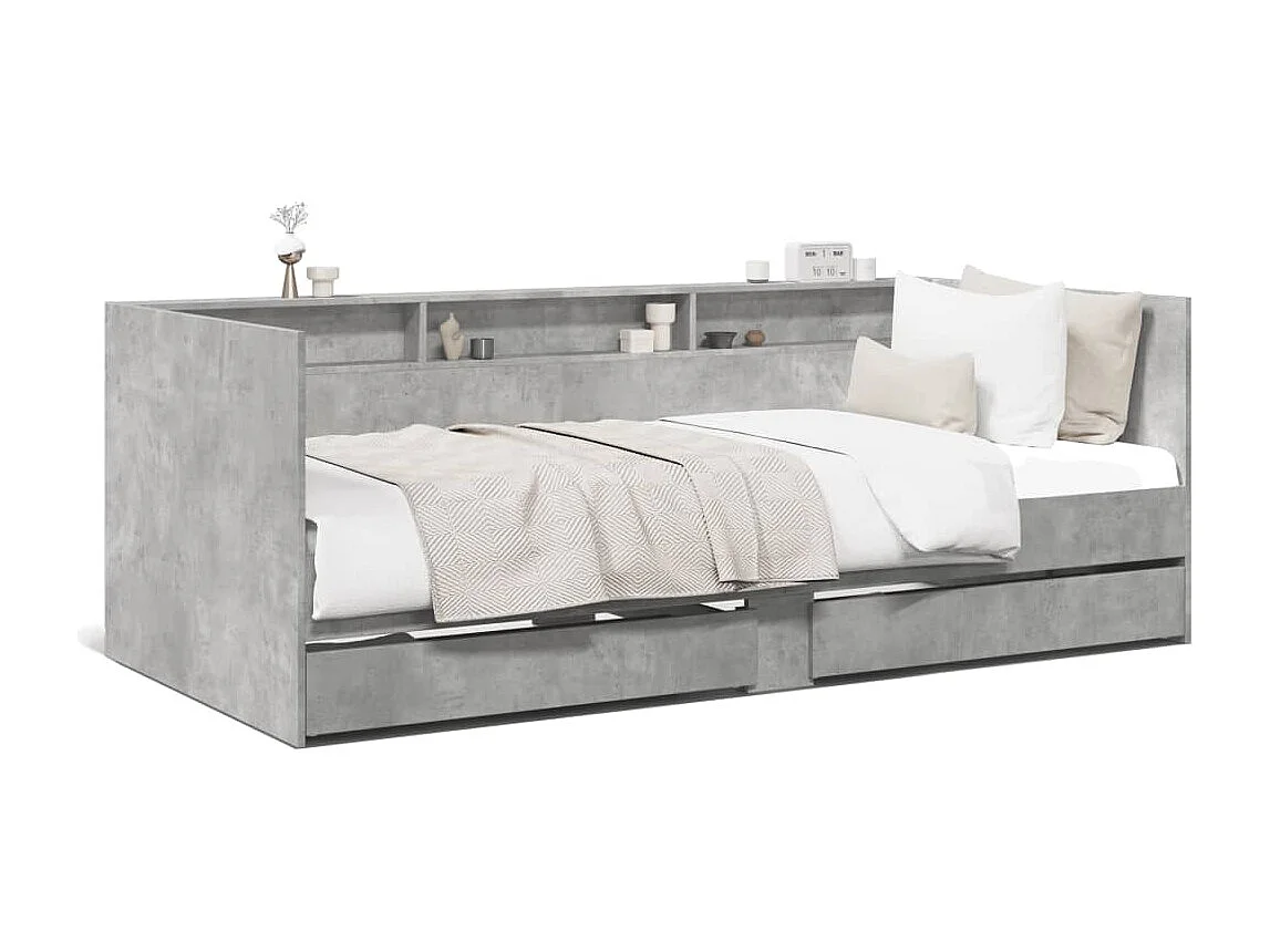 Lit de jour et tiroirs gris béton 100x200 cm bois d'ingénierie FR15648