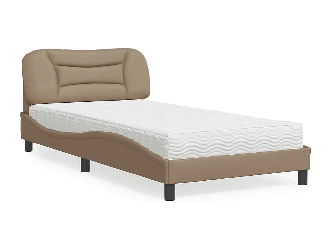 Lit adulte + matelas cappuccino 100x200 cm similicuir FR77022
