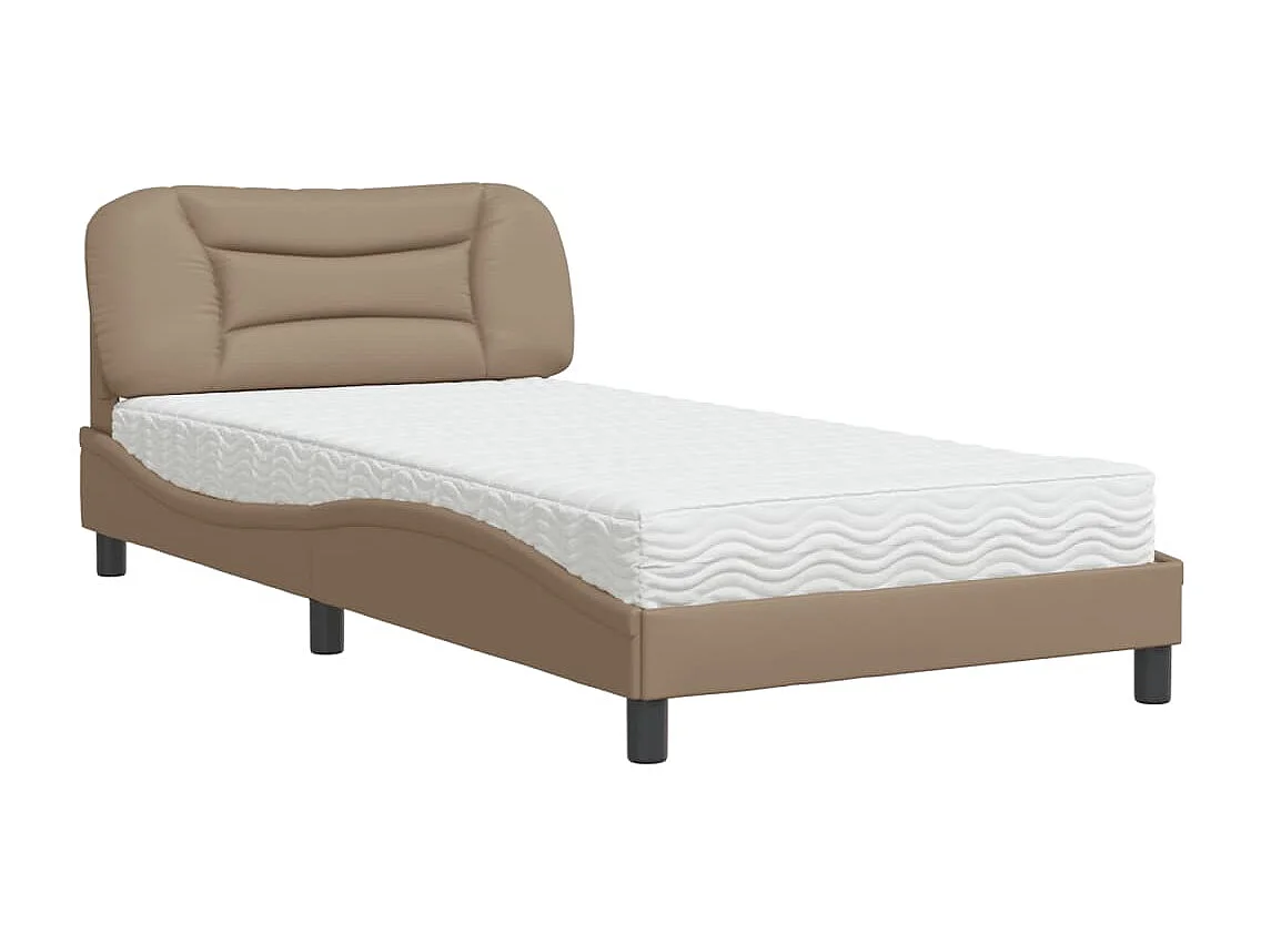 Lit adulte + matelas cappuccino 100x200 cm similicuir FR77022
