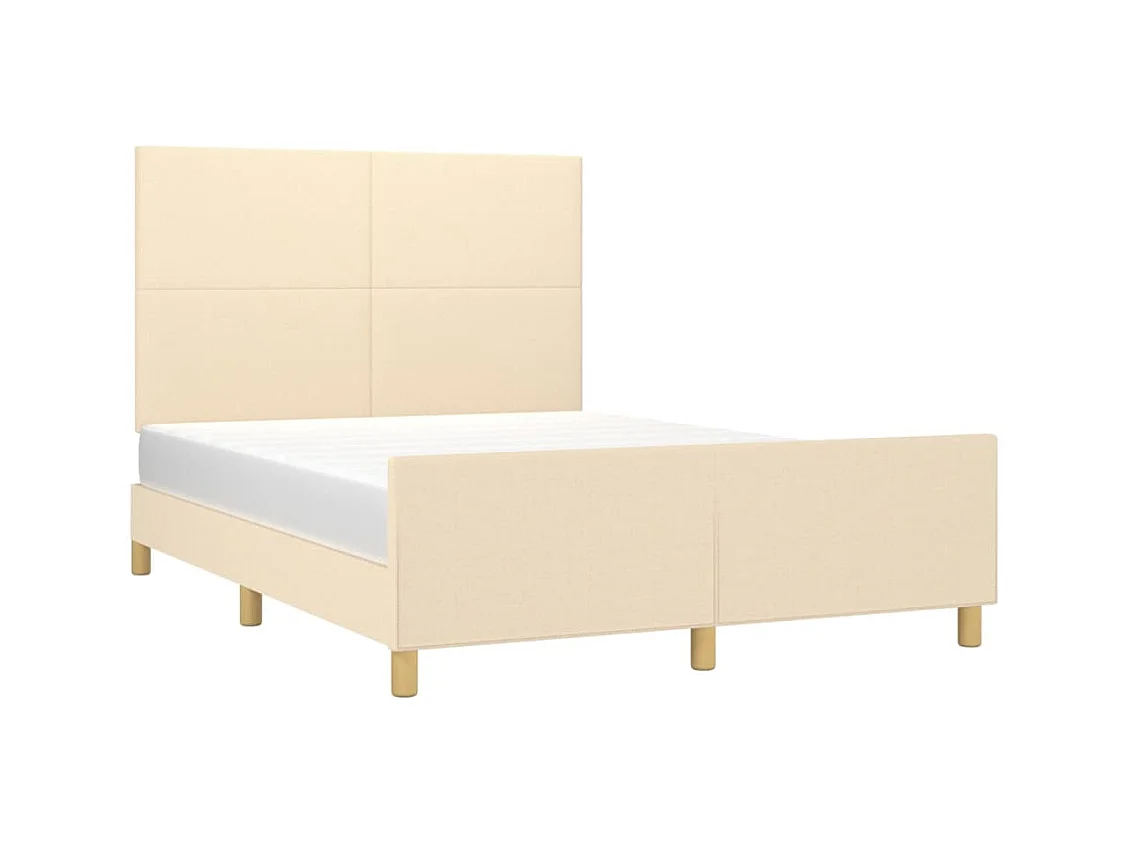 Lit double + tête de lit Crème 140x200 cm Tissu FR98786