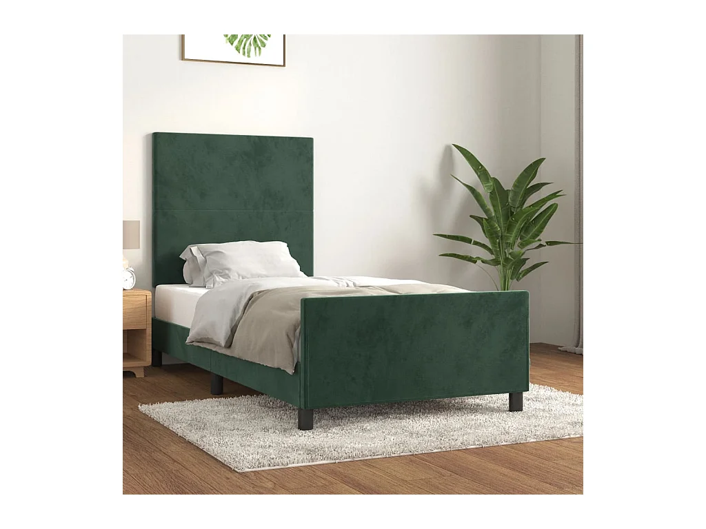 Lit simple + tête de lit Vert foncé 90x200 cm Velours FR91786