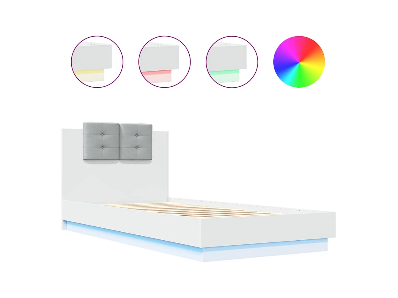 Lit simple + tête de lit et lumières LED blanc 100x200 cm FR31872