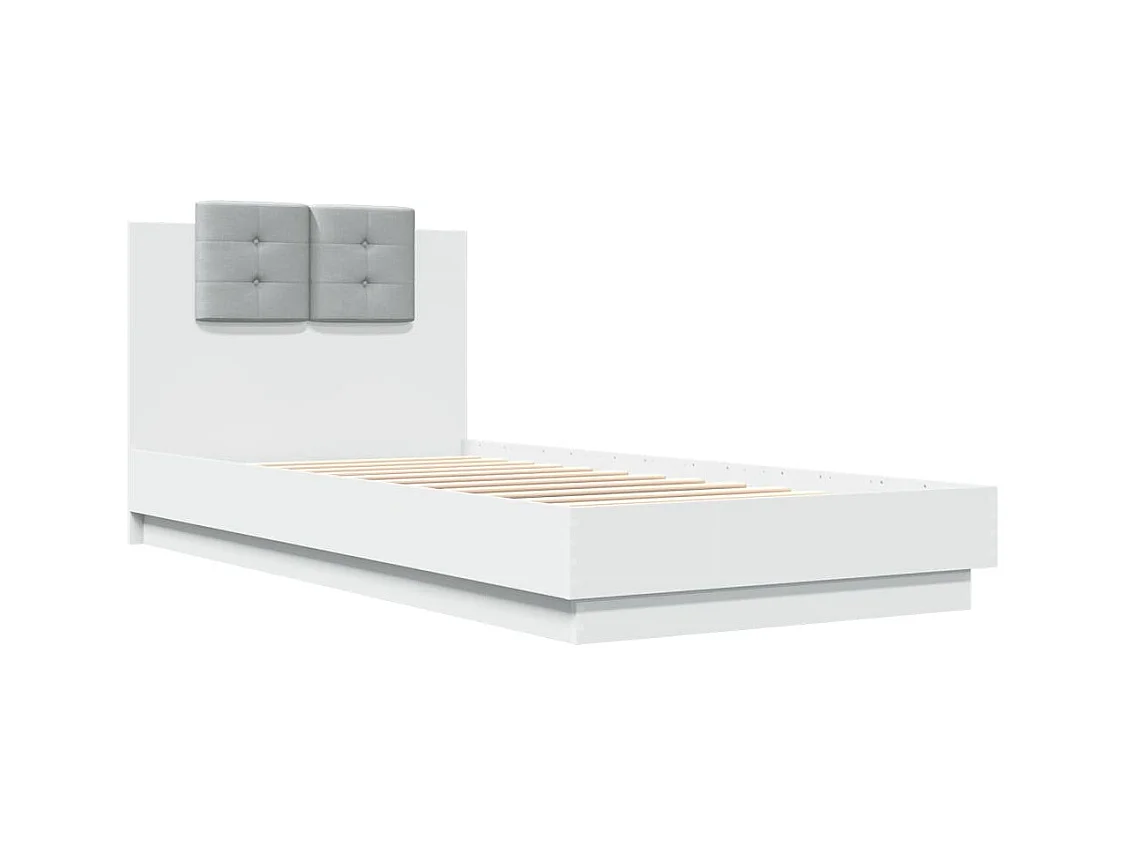 Lit simple + tête de lit et lumières LED blanc 100x200 cm FR31872