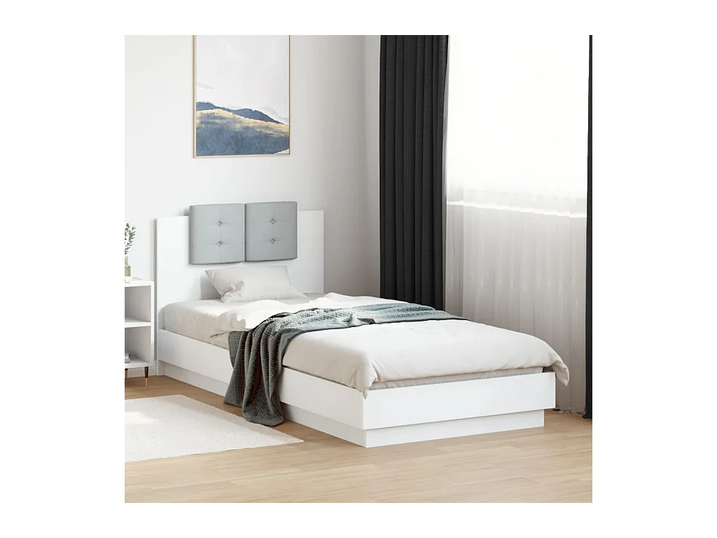 Lit simple + tête de lit et lumières LED blanc 100x200 cm FR31872