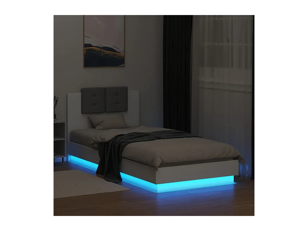 Lit simple + tête de lit et lumières LED blanc 100x200 cm FR31872