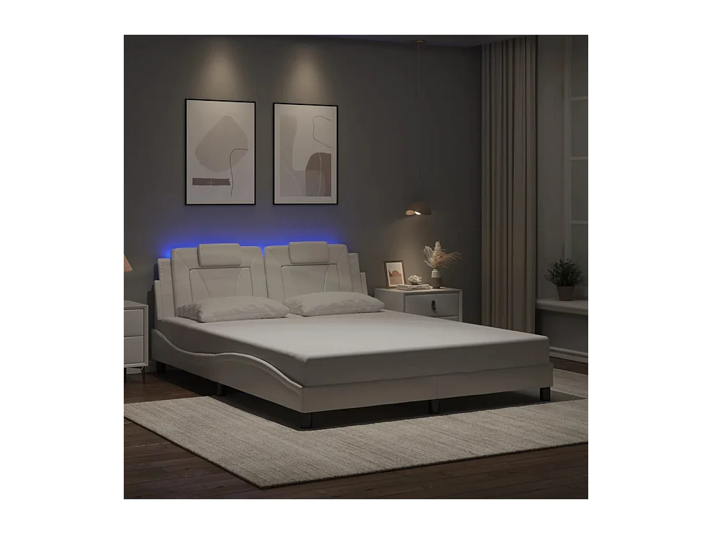 Lit double avec lumières LED blanc 160x200 cm similicuir FR12490