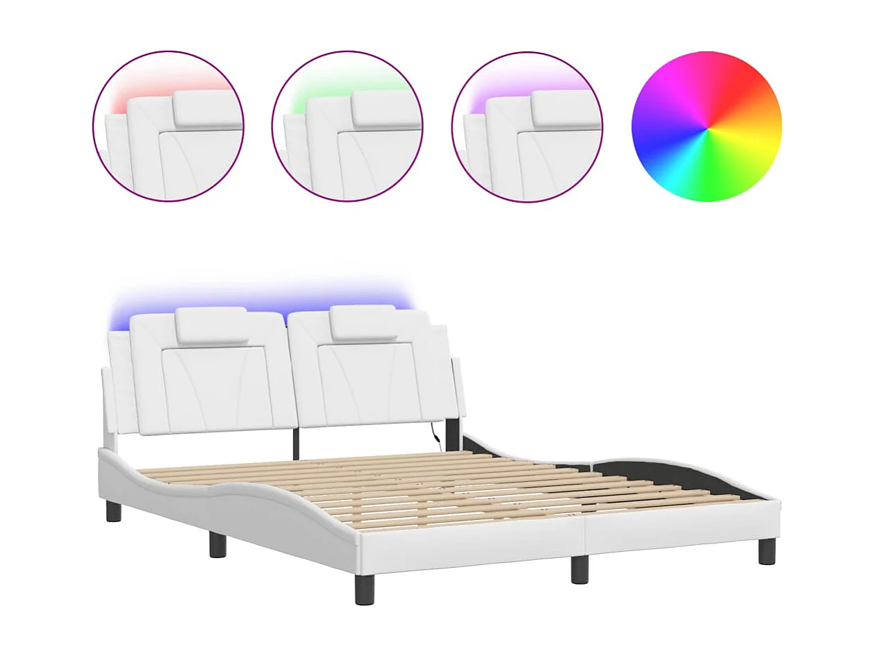 Bedframe met LED-verlichting kunstleer wit 160x200 cm BE218084