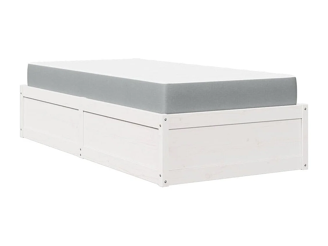 Lit adulte + matelas blanc 90x200 cm bois massif de pin FR26953