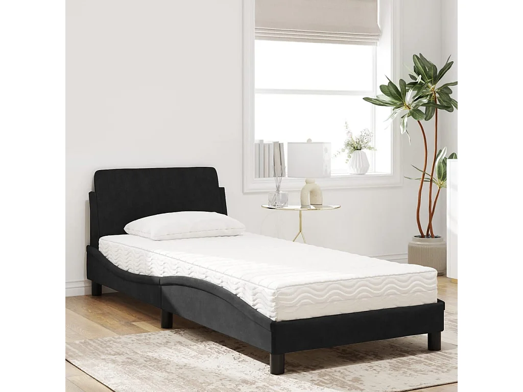 Cama com colchão 90x200 cm veludo preto PT793923