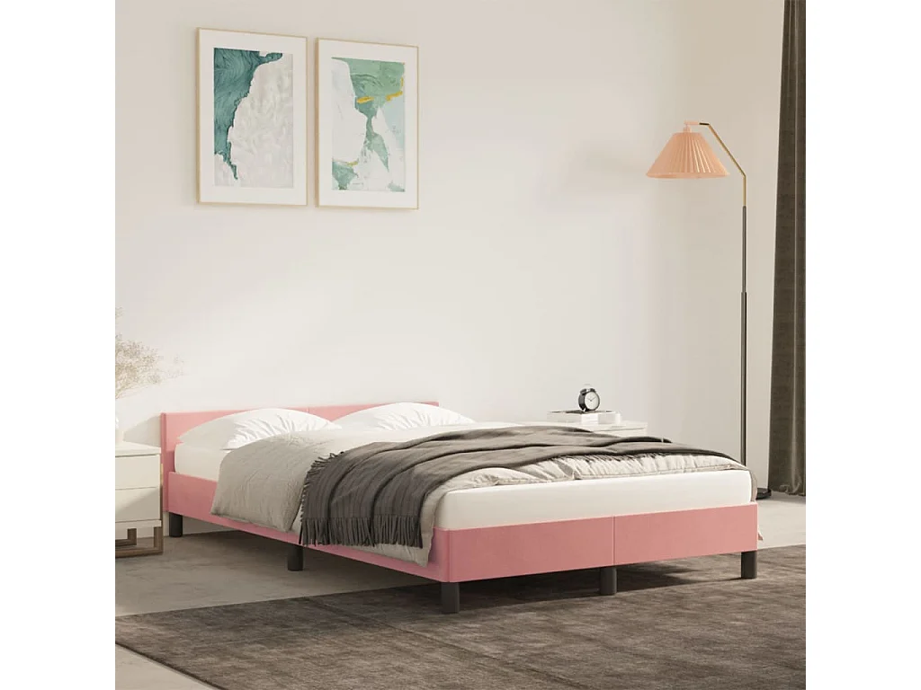 Bedframe met hoofdbord fluweel roze 120x190 cm BE474803