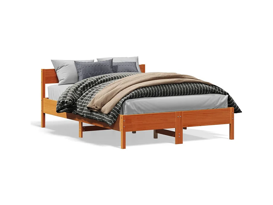Lit double + tête de lit cire marron 120x190cm bois de pin FR23340