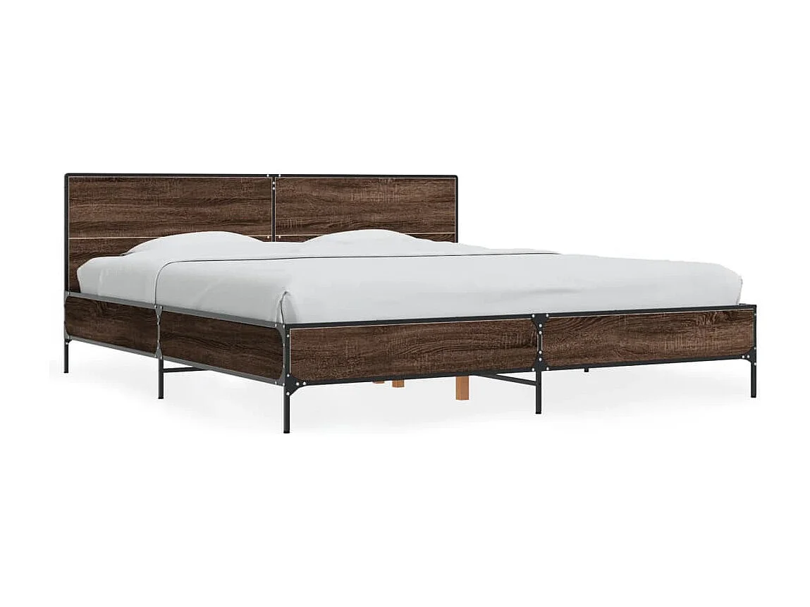 Lit double chêne marron 200x200 cm bois d'ingénierie et métal FR23516