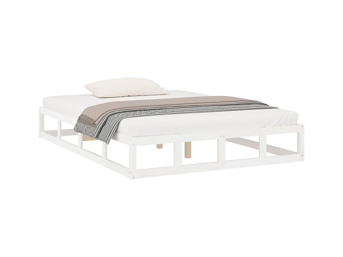 Lit double Blanc 135x190 cm Double Bois massif FR29825