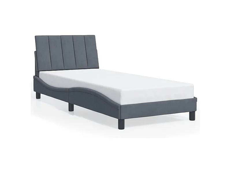 Lit simple avec lumières LED gris foncé 90x190 cm velours FR20270