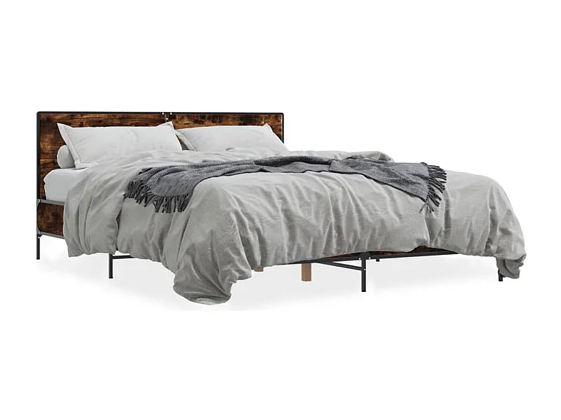 Bedframe bewerkt hout metaal gerookt eikenkleurig 160x200 cm BE763300