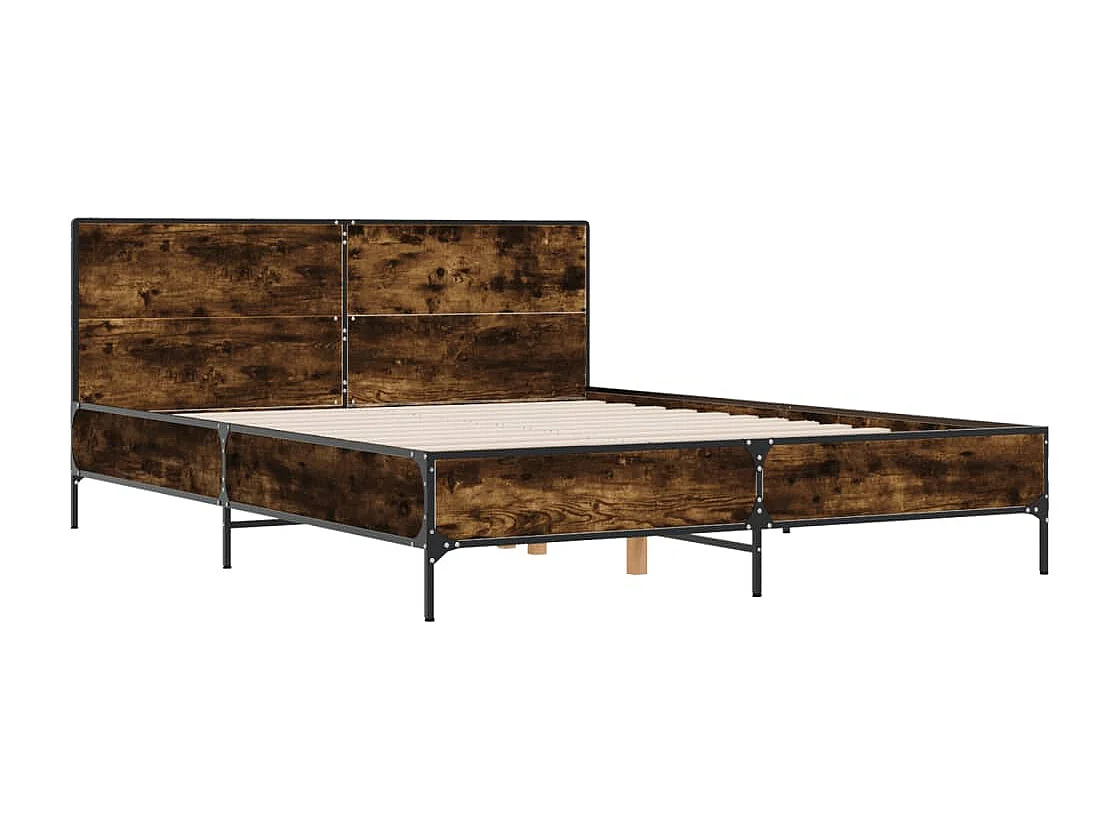 Bedframe bewerkt hout metaal gerookt eikenkleurig 160x200 cm BE763300