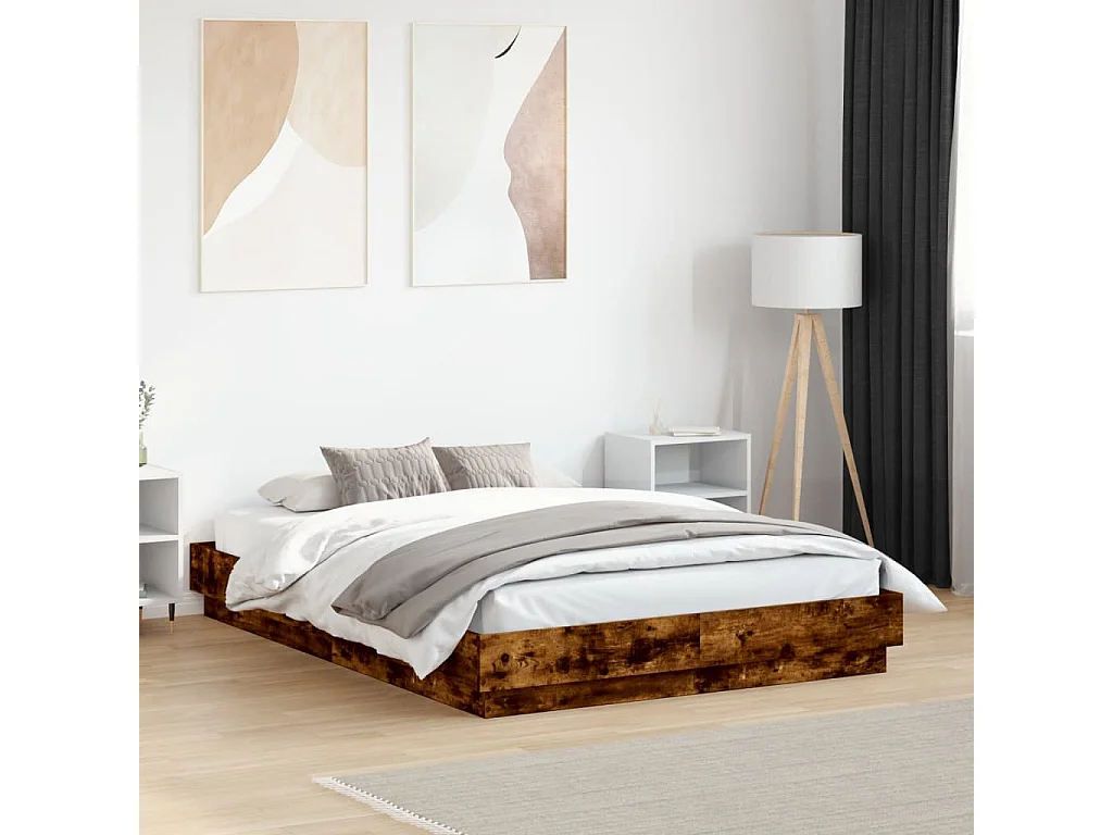 Lit double chêne fumé 120x190 cm bois d'ingénierie FR71505