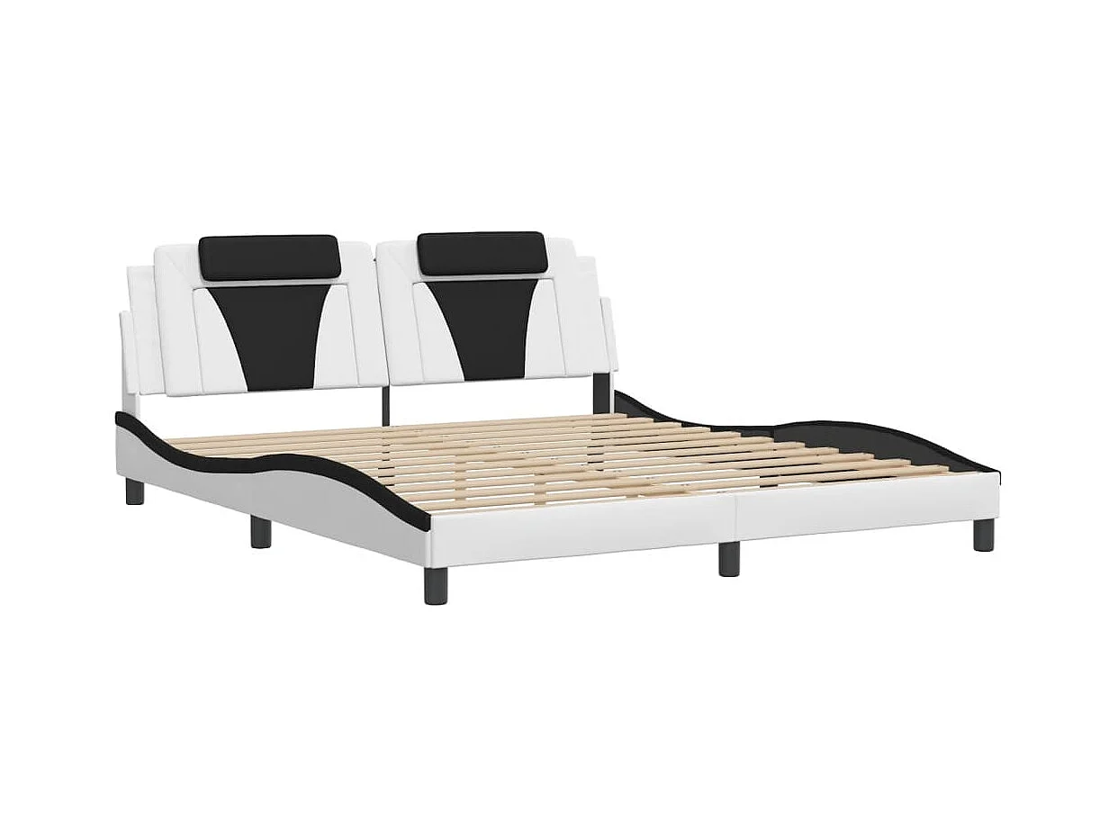 Cama c/ luzes LED 180x200cm couro artif. branco/preto PT480938