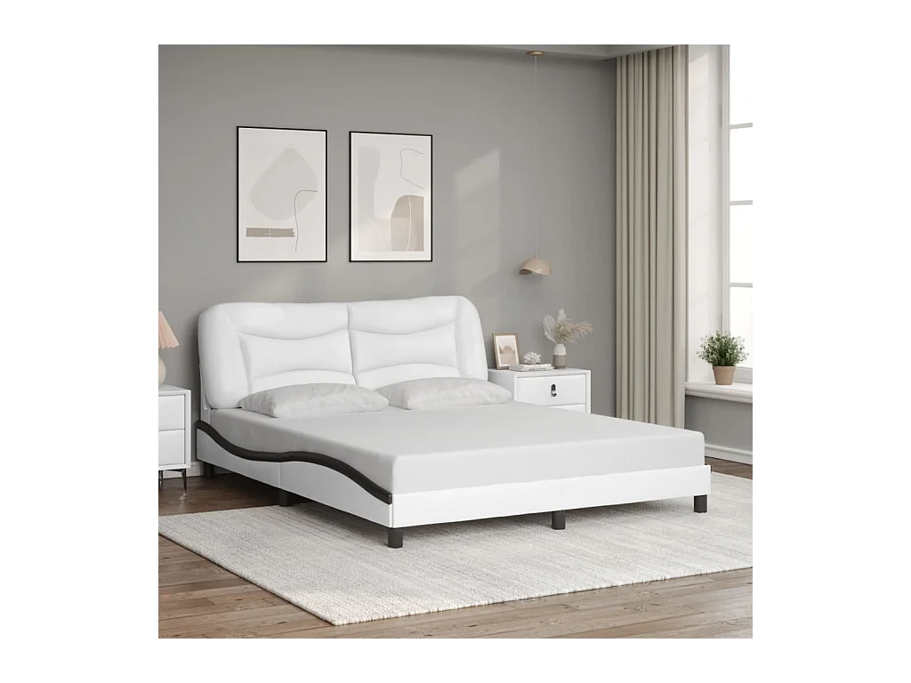 Lit double avec lumières LED blanc noir 160x200 cm similicuir FR81182