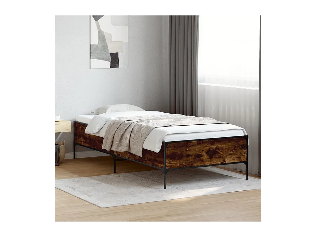 Bedframe bewerkt hout en metaal gerookt eikenkleurig 100x200 cm BE858647