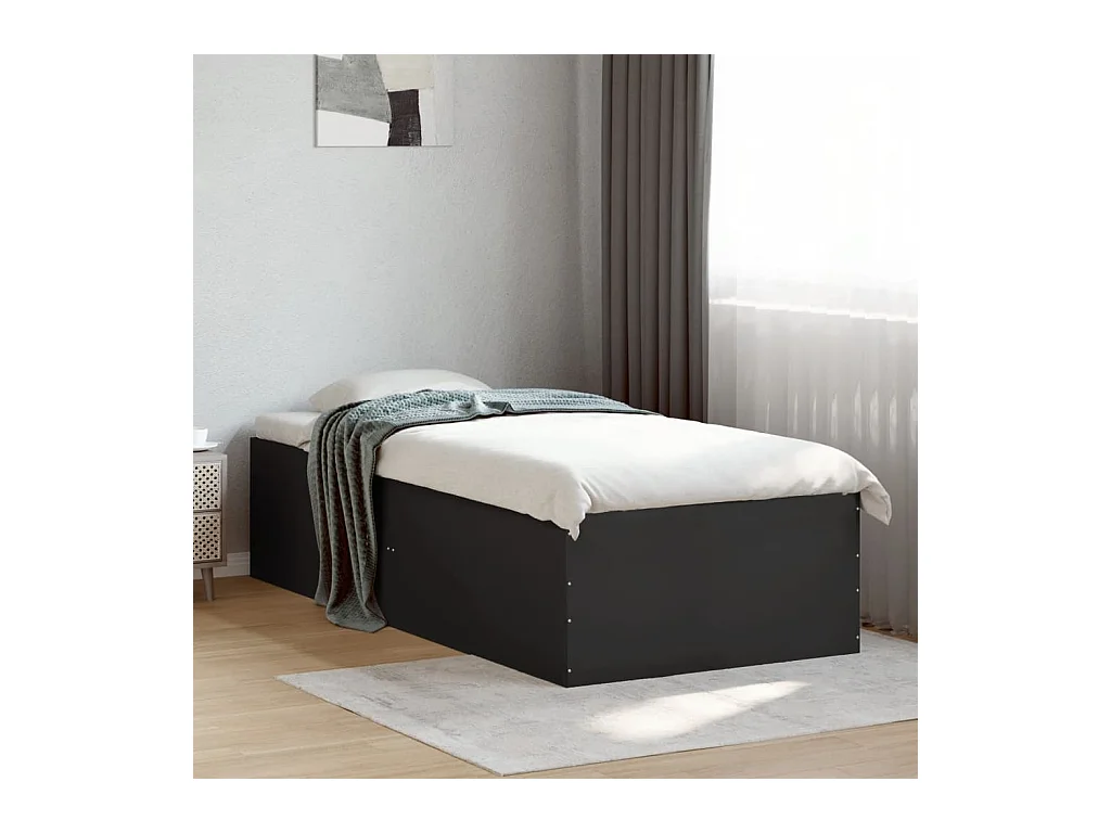 Bedframe bewerkt hout zwart 100x200 cm BE917656