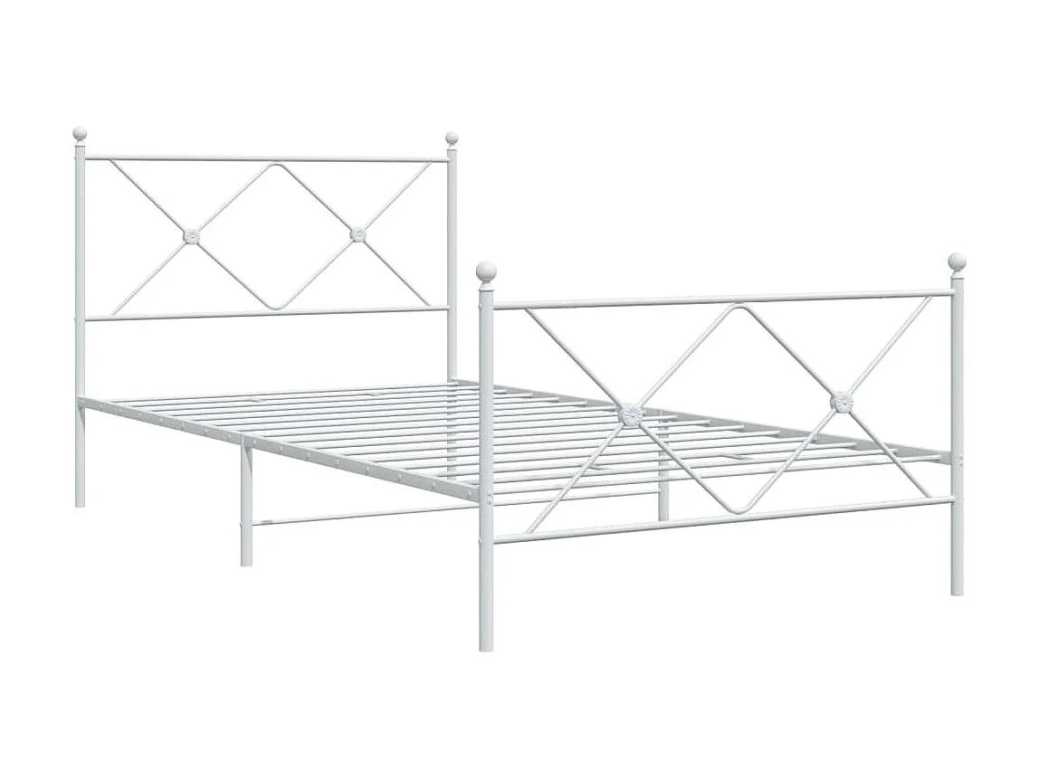 Lit simple métal + tête de lit/pied de lit blanc 100x200cm FR36276