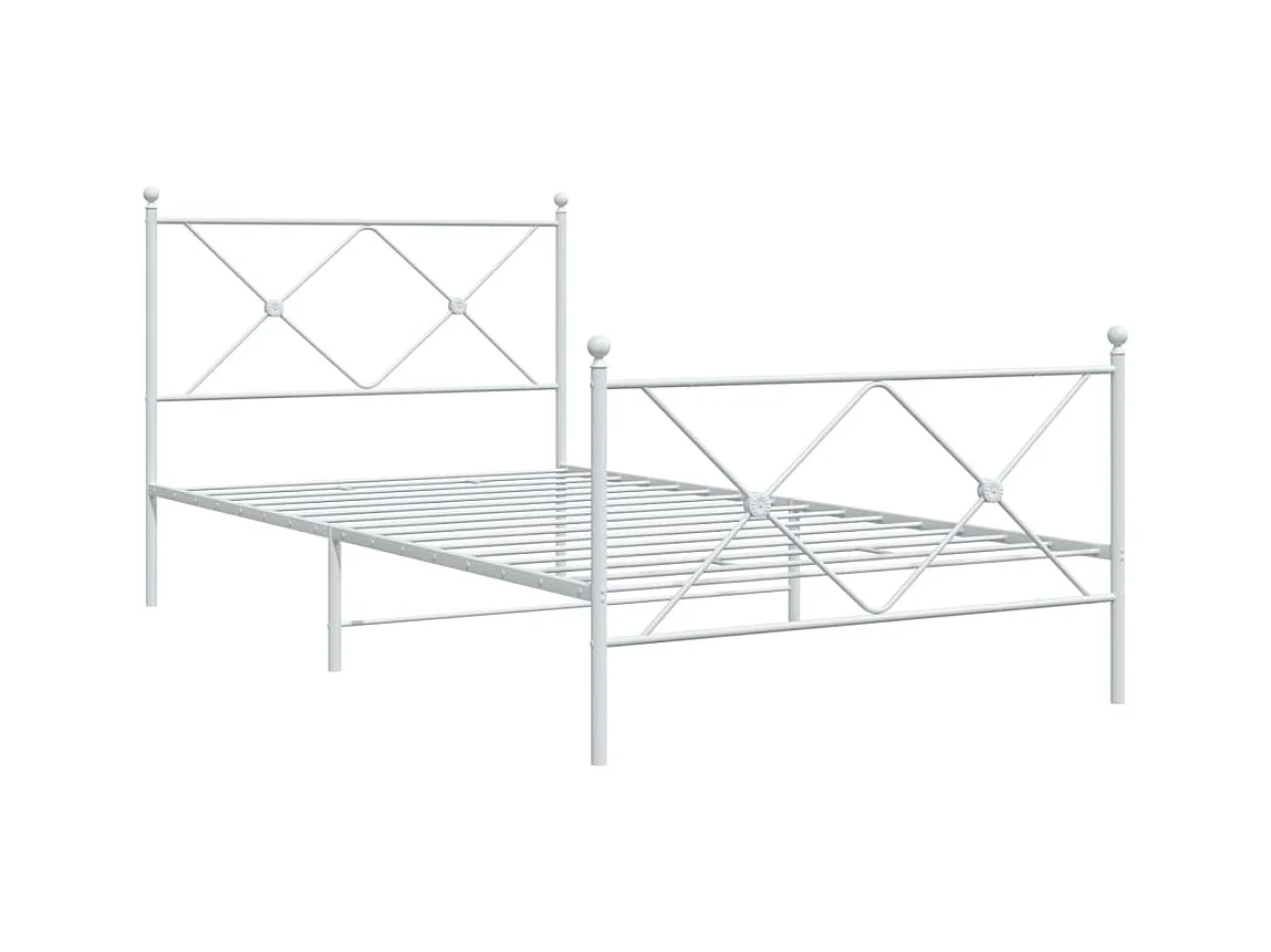 Lit simple métal + tête de lit/pied de lit blanc 100x200cm FR36276