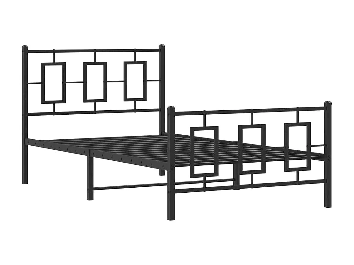 Lit simple métal + tête de lit/pied de lit noir 100x190 cm FR13652