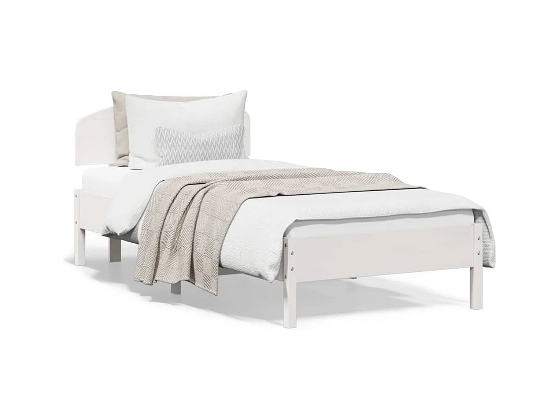 Lit simple et tête de lit blanc 100x200 cm bois de pin massif FR14356