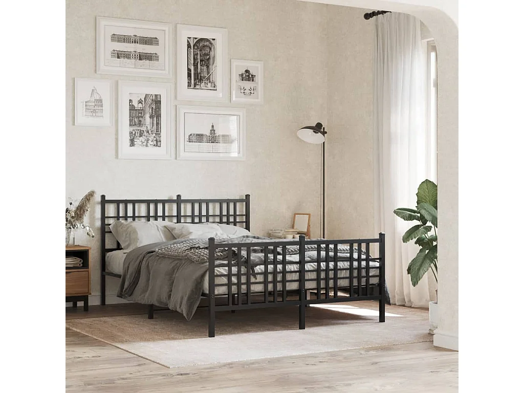 Bedframe met hoofd- en voeteneinde metaal zwart 137x190 cm BE272908