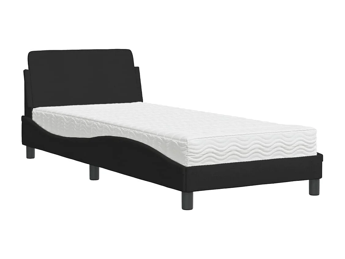 Lit adulte + matelas noir 80x200 cm tissu FR37420