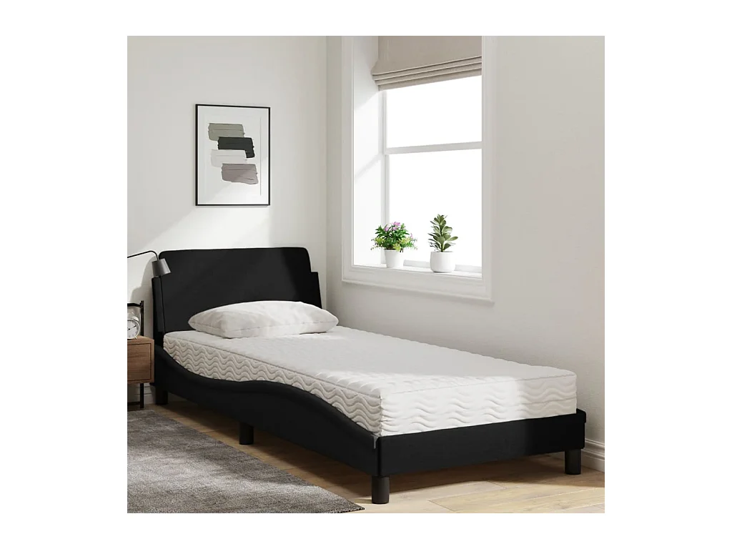 Lit adulte + matelas noir 80x200 cm tissu FR37420