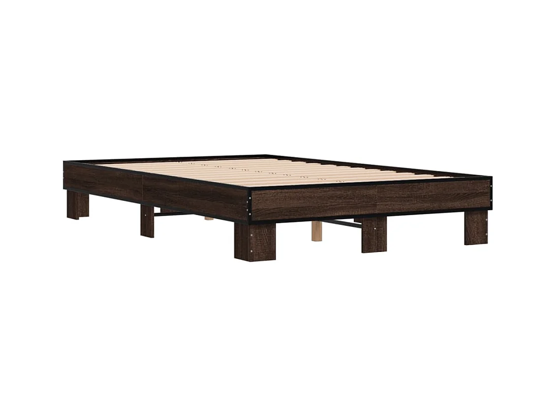 Cama 140x190 cm - madera ingeniería metal marrón roble ES719051