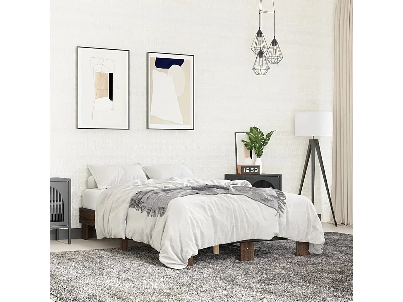 Lit double chêne marron 140x190 cm bois d'ingénierie et métal FR84296