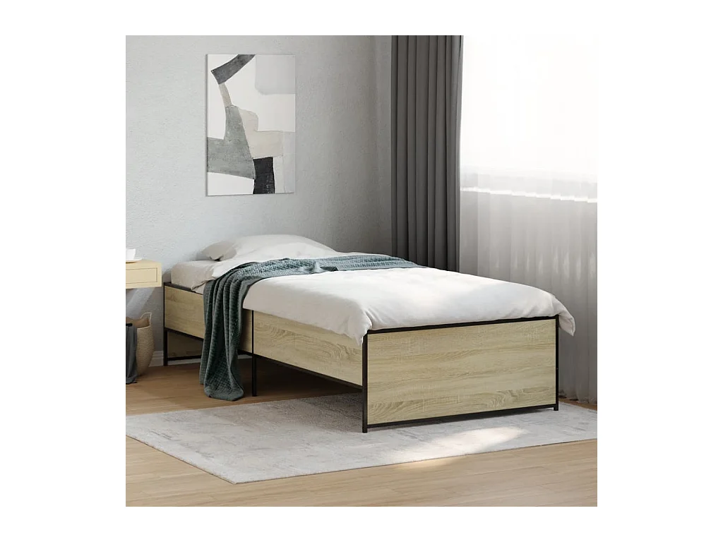 Bedframe bewerkt hout en metaal sonoma eikenkleurig 90x200 cm BE170289